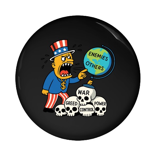 Angry Uncle America Confronts Global Enemies Pin Buttons