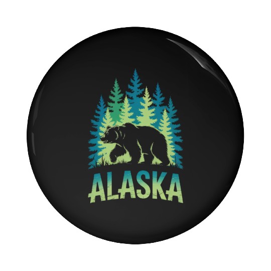 Alaska Wilderness Bear Scene Pin Buttons