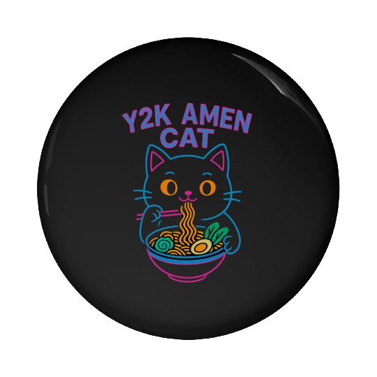 Y2K Ramen Cat – Retro Neon Anime Noodle Lover Desi Pin Buttons