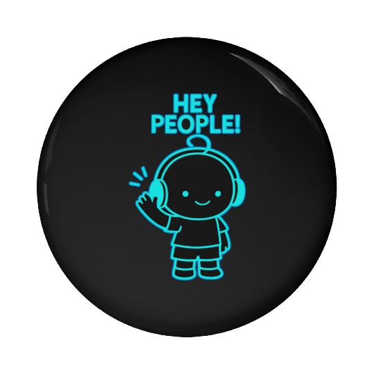 Neon Hello Kid with Headphones Pin Buttons