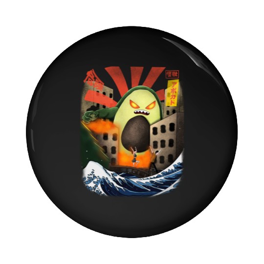 Giant Avocado Kaiju Monster Attack Urban City Pin Buttons