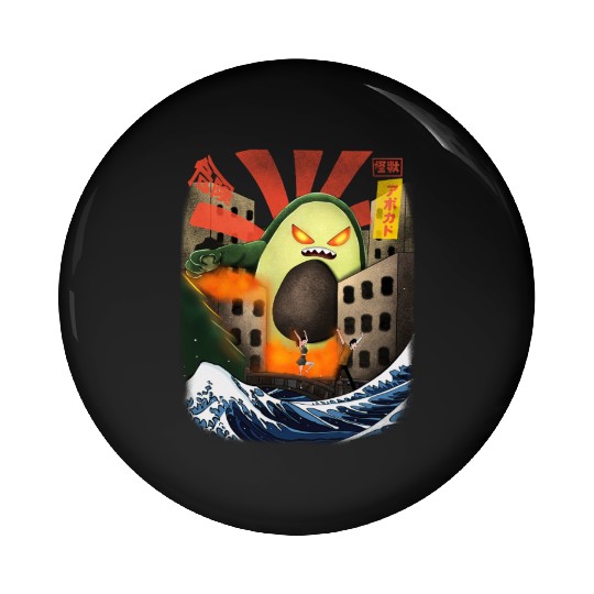 Giant Avocado Kaiju Monster Attack Urban City Pin Buttons