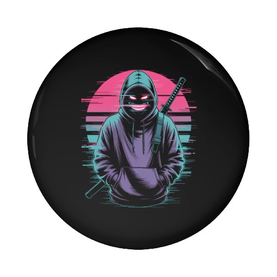 Glitch Ninja Katana Streetwear Futuristic Pin Buttons