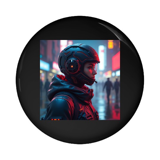 Futuristic Cyberpunk Nightscape Pin Buttons