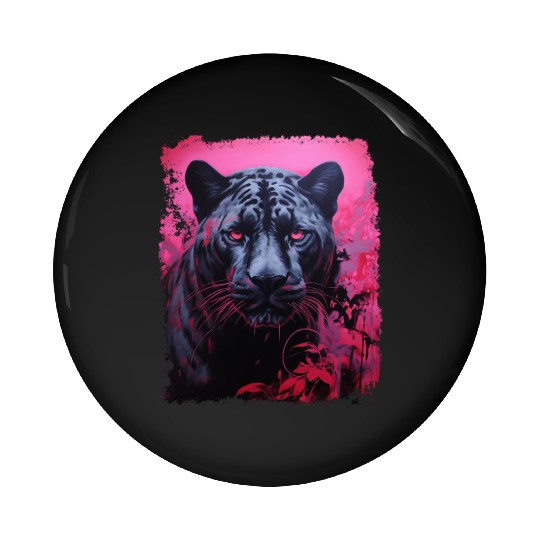 Pink Pop Art Black Panther  Pin Buttons
