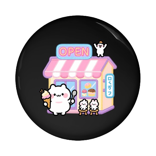 Kawaii Cat Ice Cream Shop Illustration Pin Buttons