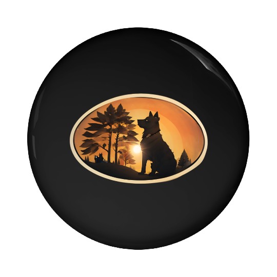 Sunset Wilderness Wolf Silhouette Pin Buttons