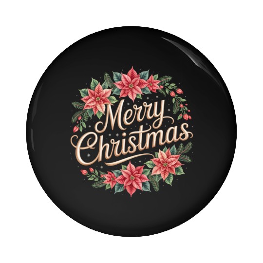 Elegant Poinsettia Wreath Merry Christmas Script Pin Buttons
