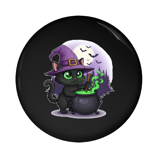 Enchanting Witch Cat Under Full Moon Pin Buttons