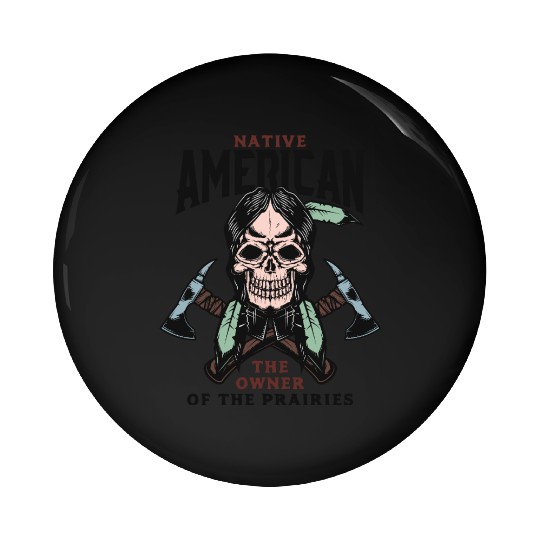 Native American Skull Warrior Design Pin Buttons