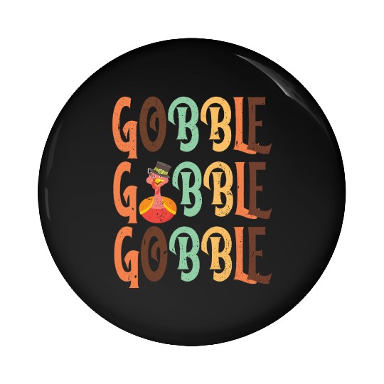 Festive Turkey and Gobble Text Pattern Pin Buttons