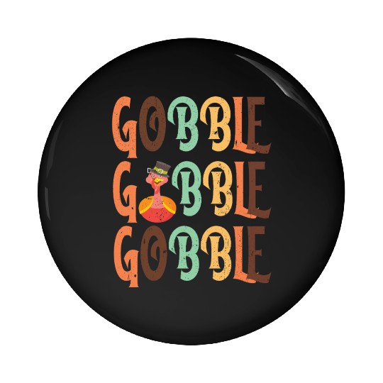 Festive Turkey and Gobble Text Pattern Pin Buttons