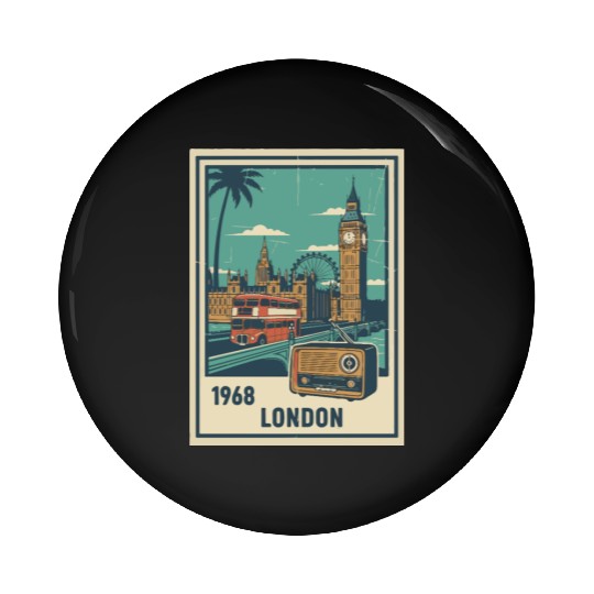 Vintage London 1968 Retro Travel Poster Pin Buttons