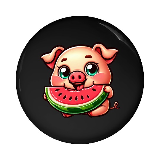 Cute pig with watermelon summer vacation farmer Pin Buttons