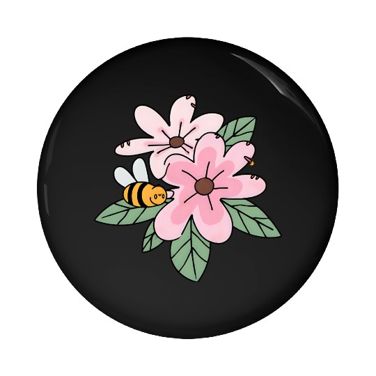 Charming Blossom and Bee Illustration Pin Buttons