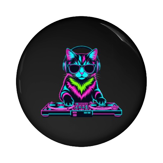 Cool DJ Cat – Neon Beats Vibe with Headphones Pin Buttons