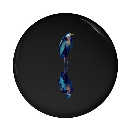 Great Blue Heron Stands Reflected Pin Buttons