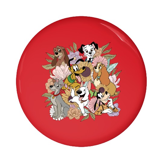 Vintage Floral Disney Dogs Pin Buttons, Disney Dog Characters Pin Buttons, Dog Lovers Gift