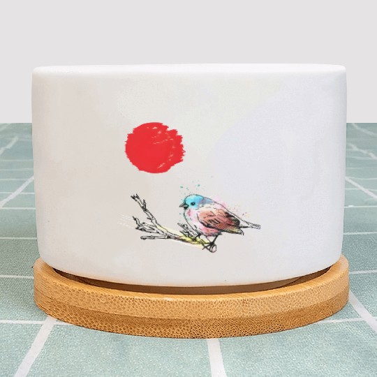 Murakami Birds Red Moon Japenese Plant Pots