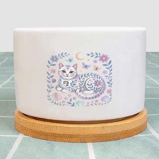 Cancer Zodiac Cat Mystical Art Plant Pots