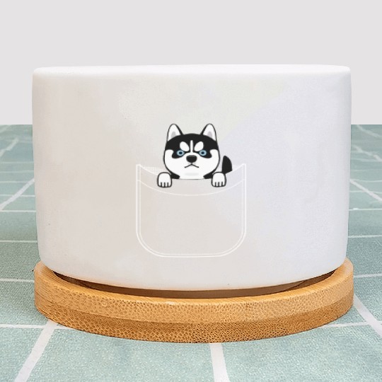Husky In Pocket Funny Cute Puppy Expression Plant Pots