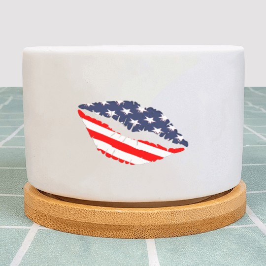 4th July US Patriotic Lips America Kiss Election Plant Pots