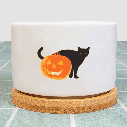 Halloween Black Cat Jack o Lantern Pumpkin Funny Plant Pots