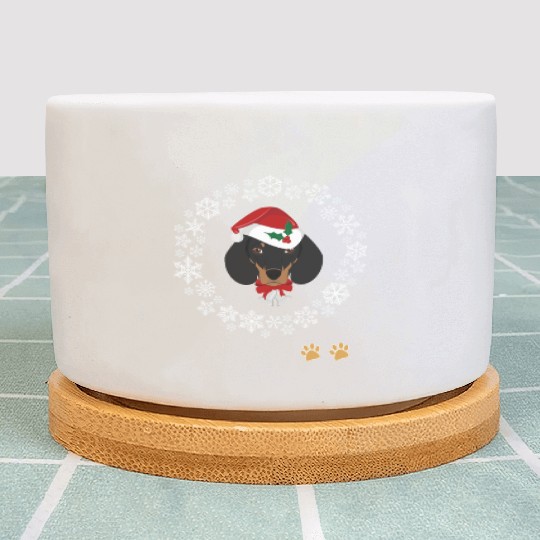 Funny Dachshund Dog Pet Christmas Hat Snow Gift Plant Pots