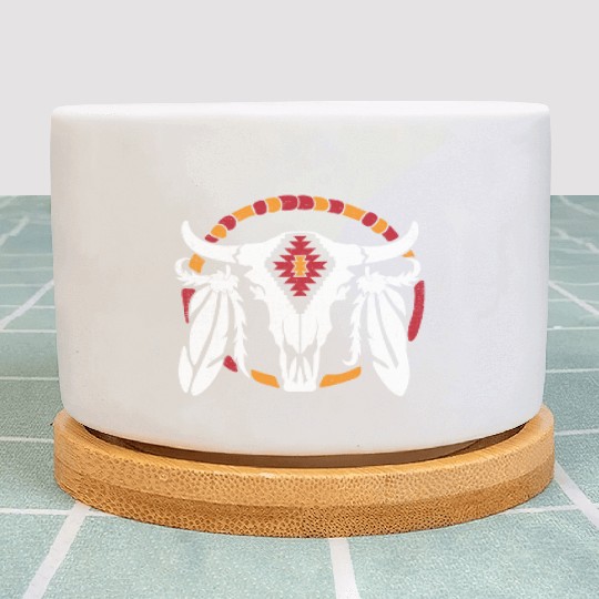 Aztec Pattern Cow Skull Cowboy Indian Mexican Plant Pots