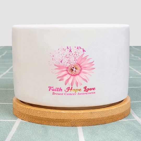 Faith Hope Love Breast Cancer Awareness Flower Pin Plant Pots
