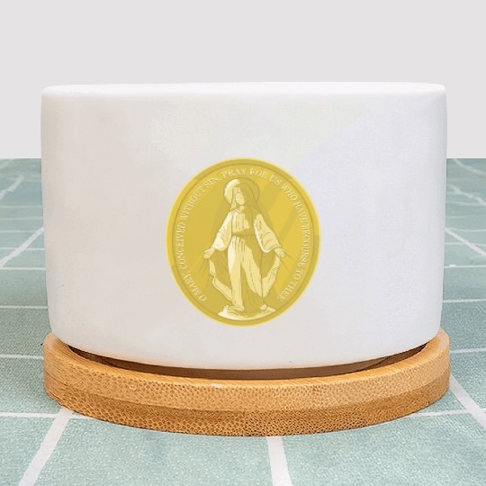 Miraculous medal of virgin mary catholic christian Plant Pots