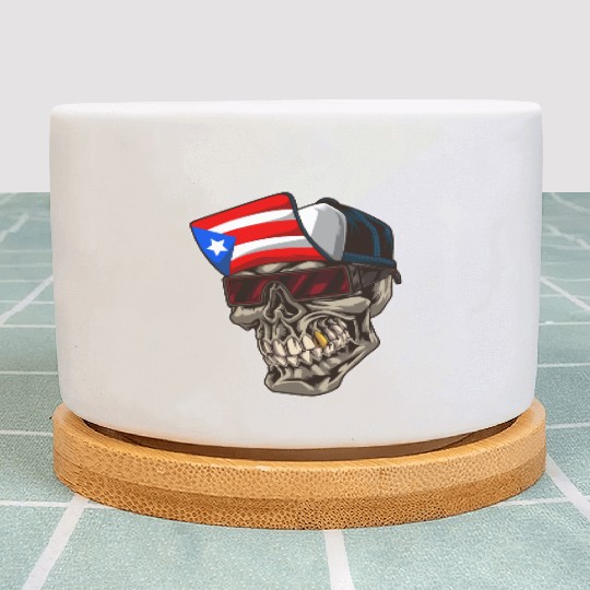 Cool Puerto Rico Skull With Cap and Boricua Flag Plant Pots