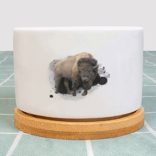 Bison Buffalo Cattle Design Illustration Gift Plant Pots