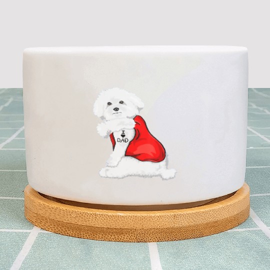 Funny bichon frise Dog I Love Mom Tattoo Lover Plant Pots
