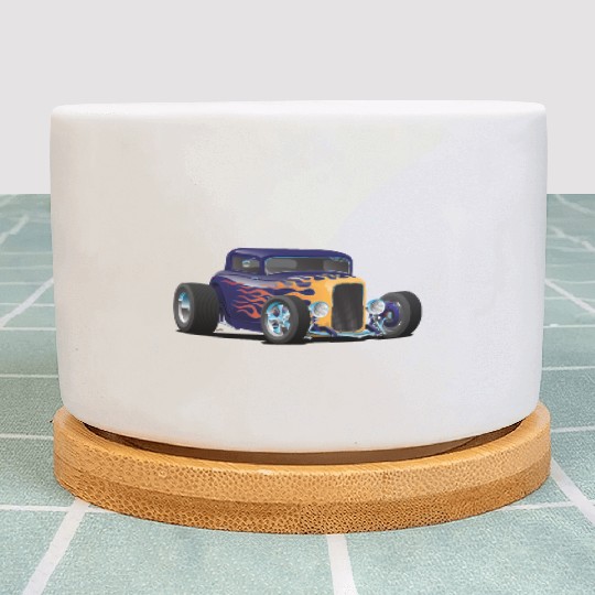 Vintage Hot Rod Car with Classic Flames Plant Pots
