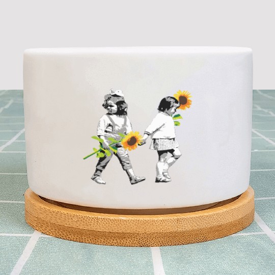 Sunflower Sisters - 2 Little girls with Sunflowers Plant Pots