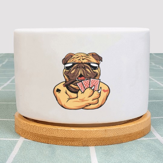 Dog Playing Poker Card Game For A Gambler Plant Pots