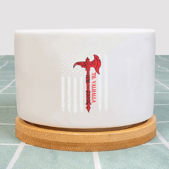 American Viking Axe Flag Til Valhalla Veteran USA Plant Pots