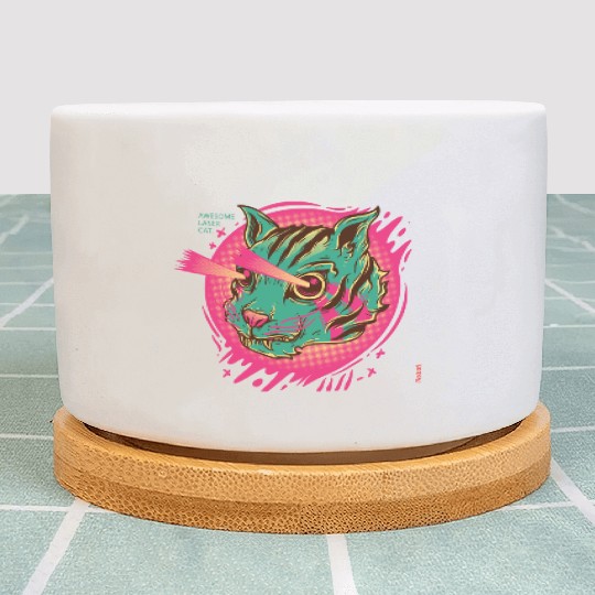 Laser Cat in Synthwave Look Plant Pots