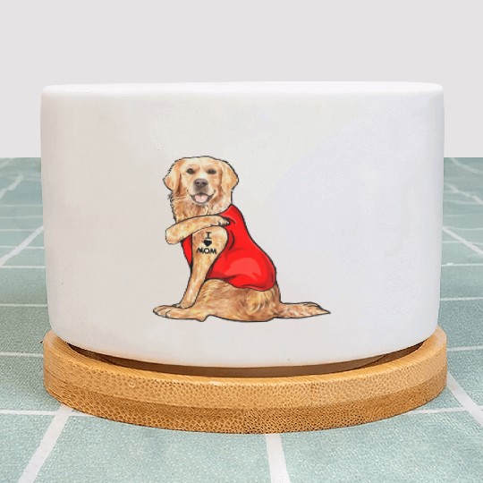 Funny golden retriever Dog I Love Mom Tattoo Plant Pots