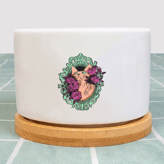 Peach Sphynx Cat With Roses Plant Pots