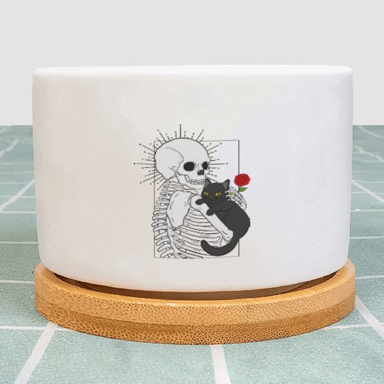 Black Demonic Cat Skeleton Hail Satan Death Metal Plant Pots