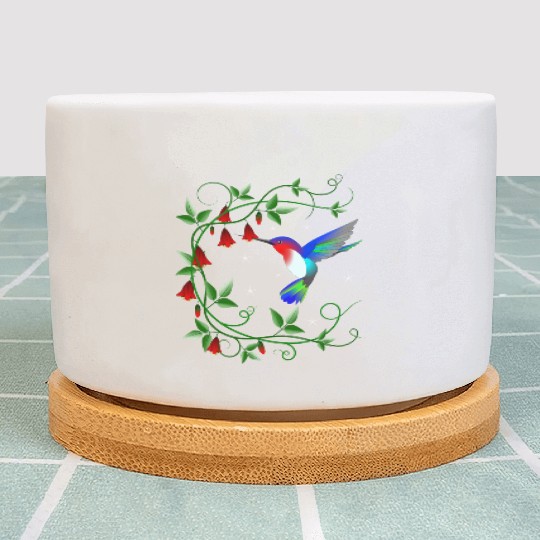 Hummingbird with red flowers Plant Pots