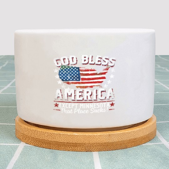 GOD BLESS AMERICA Except Minnesota Sucks Funny Ba Plant Pots