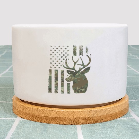Camo American Flag Buck Hunting Gift For Elk Deer Plant Pots