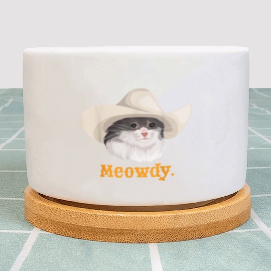 Meowdy Sad Cat Wearing a Cowboy Hat Meme Plant Pots