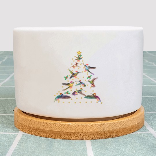 Watercolor Hummingbird Christmas ree for Bird Plant Pots