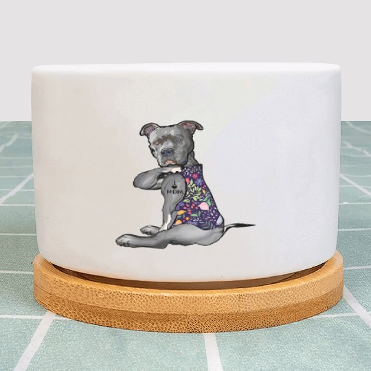 I Love Mom Tattoo Pitbull Dog Lover Women Pitbull Plant Pots