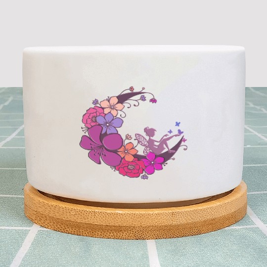 Magical Fairy on Floral Cresent Moon Plant Pots
