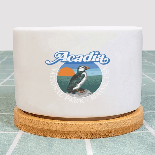 Retro Acadia National Park Vintage Maine Puffin Plant Pots
